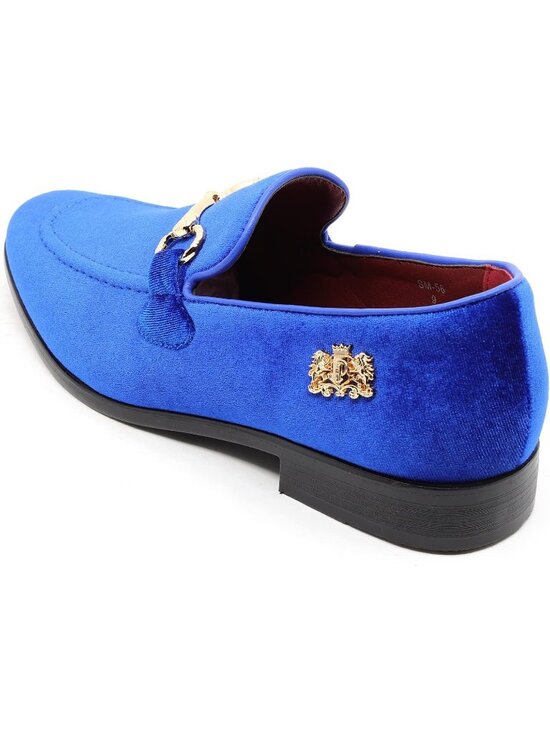 Metrocharm Men\'s Royal Blue Rubber Velvet Loafer Gold Buckle Slip On Party Shoes main image 4